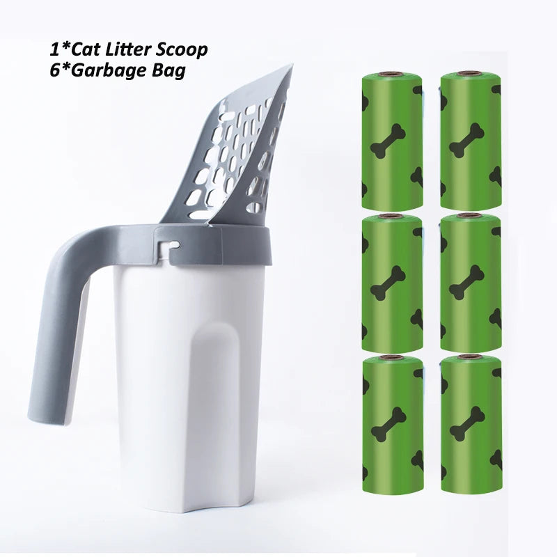 Pet Cat Litter Shovel Scoop with Waste Bags Portable Cat Litter Filter Clean Tool Toilet Garbage Picker Pet Cat Supplies