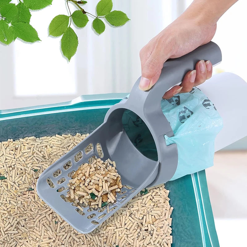 Pet Cat Litter Shovel Scoop with Waste Bags Portable Cat Litter Filter Clean Tool Toilet Garbage Picker Pet Cat Supplies