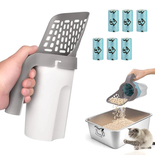 Pet Cat Litter Shovel Scoop with Waste Bags Portable Cat Litter Filter Clean Tool Toilet Garbage Picker Pet Cat Supplies