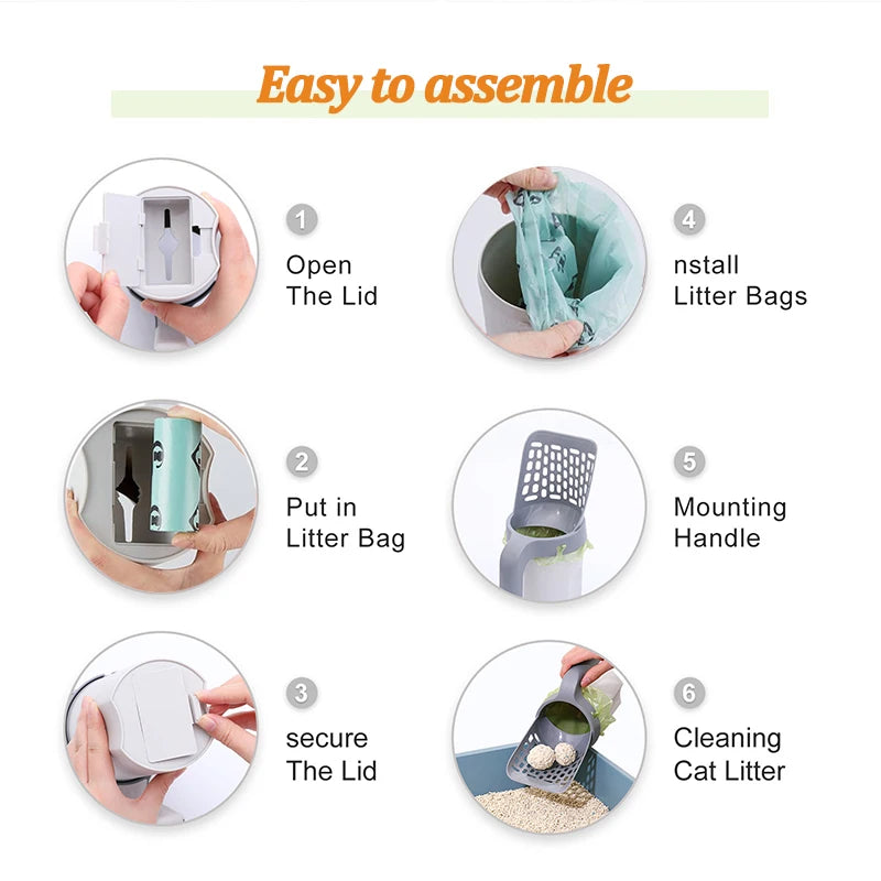 Pet Cat Litter Shovel Scoop with Waste Bags Portable Cat Litter Filter Clean Tool Toilet Garbage Picker Pet Cat Supplies
